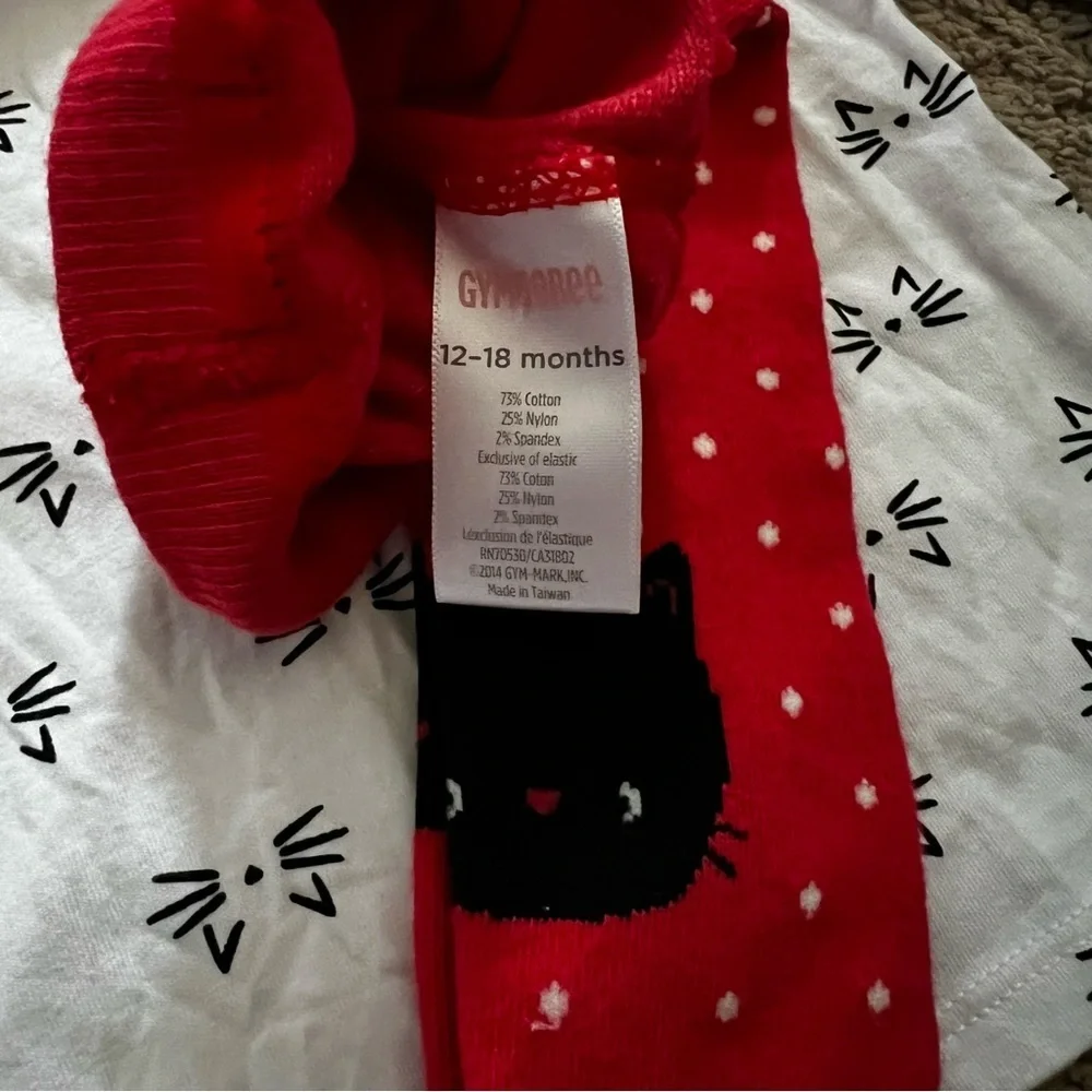 Gymboree Red Polka Dotted Cat Leggings and T-shirt Size 12-18 Months